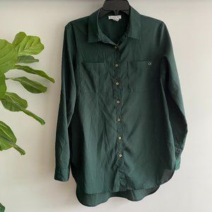 CALVIN KLEIN Button Down Collared Long Roll tab Sleeve Green Casual Shirt Size M